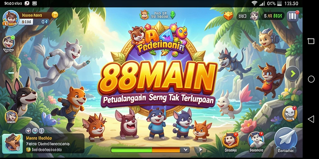 Menampilkan aksi seru di dalam permainan petualangan 88MAIN.