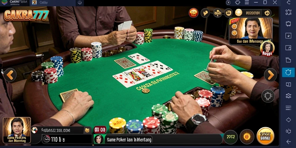 Tampilan gameplay seru CAKRA777 yang menghadirkan pengalaman Poker nyata.
