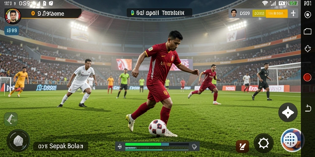 Tangkapan layar DS99 menampilkan aksi menarik dalam permainan sepak bola.