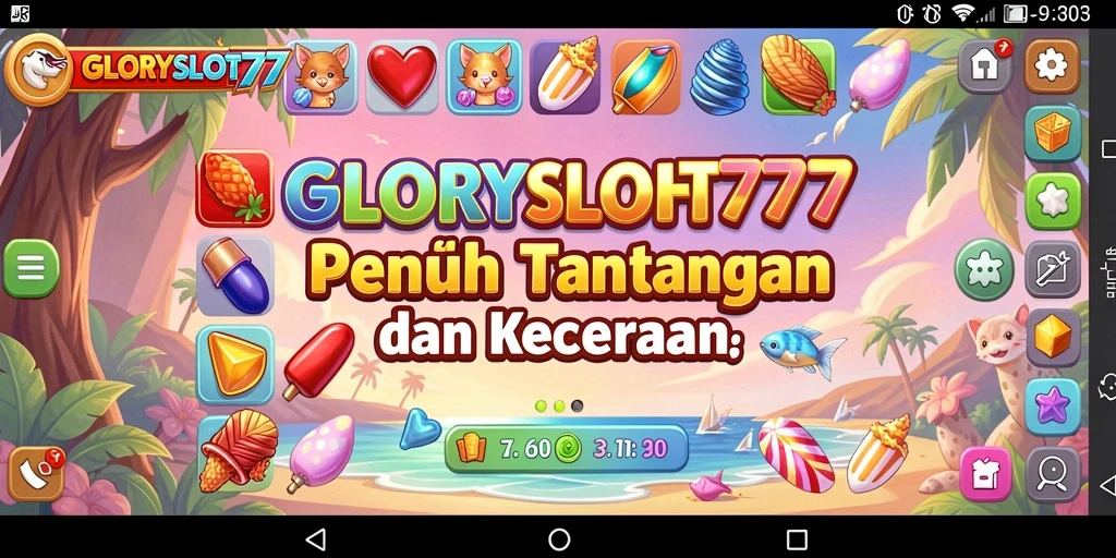 Screenshot gameplay <strong>GLORYSLOT777</strong> menunjukkan momen mencocokkan item penuh warna.