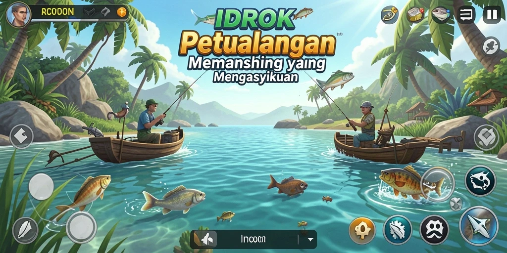 Screenshot gameplay IDROK menunjukkan aksi memancing yang intens dan indah.