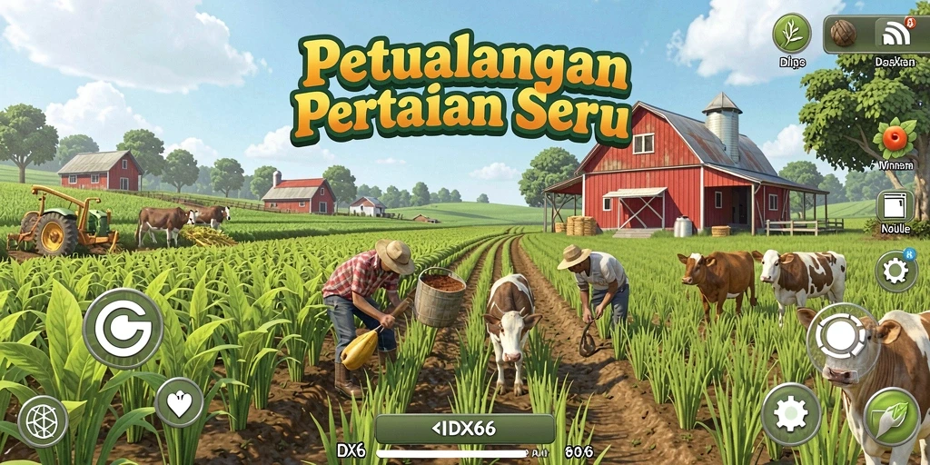 Tampilan gameplay menarik di <strong>IDX66</strong> dengan ladang hijau subur.