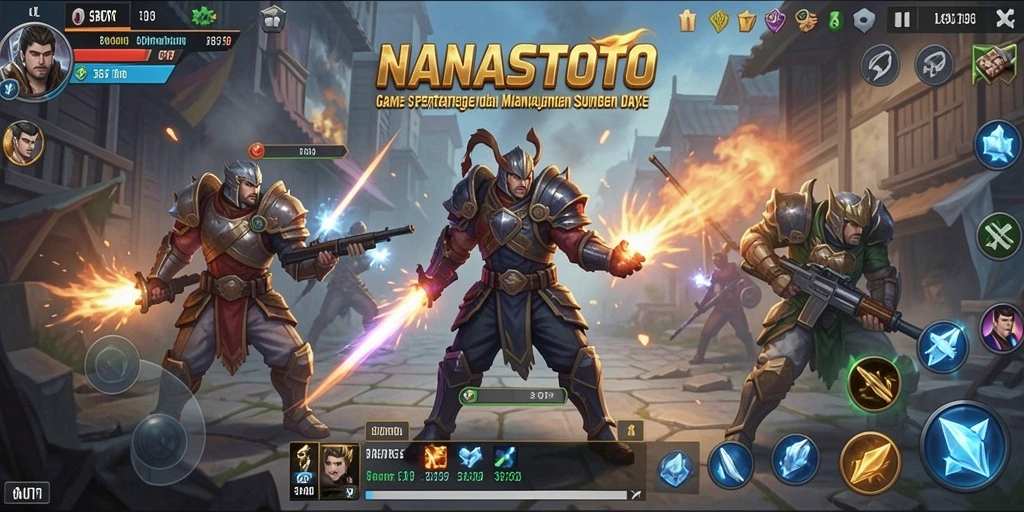 Screenshot gameplay NANASTOTO dengan strategi pertempuran intens.