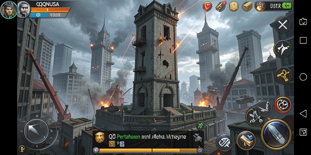 Screenshot aksi mendebarkan dari gameplay QQNUSA Tower Defense.