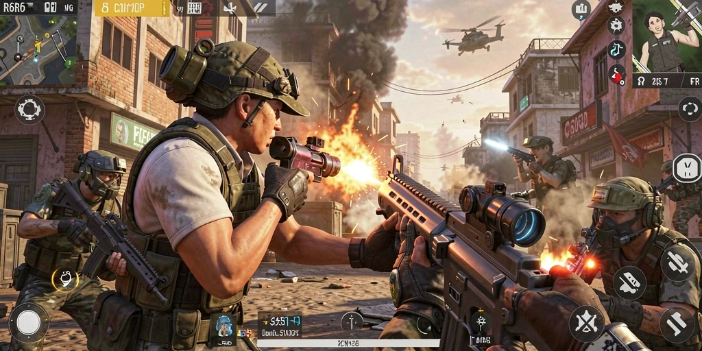 Screenshot utama R6R6 yang menampilkan aksi tembak-menembak mendebarkan.