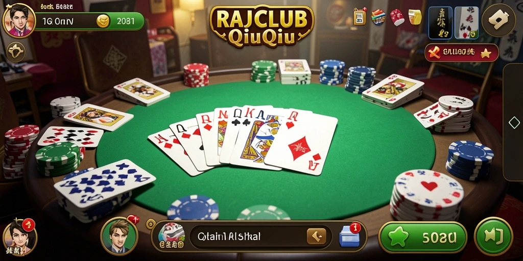 Screenshot utama RAJACLUB yang menunjukkan aksi QiuQiu yang mendebarkan.