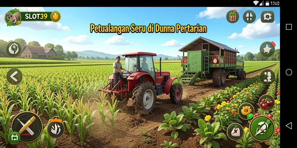 Gambaran gameplay SLOT39 dengan aktivitas pertanian yang menyenangkan.